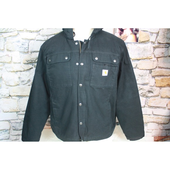 Carhartt Other - Carhartt Relaxed Fit Sherpa Lined Hooded Jacket Black Cotton Canvas XL 103826-M